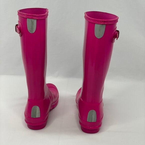 Hunter Original Kids Gloss Tall Wellington Rain Boots Pink Size Girls 6 Women 8 - Picture 5 of 13